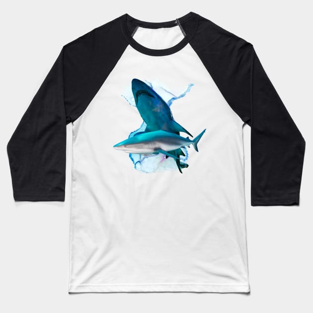 Sharks swimming together The Blue Shark Baseball T-Shirt by Abstractdiva